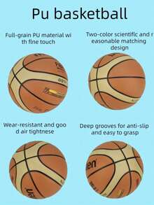 1pc Size 7/6/5 PU Basketball, Adult Competition, 12-Panel Handmade Laminated, Red & White Multicolor, Outdoor/Indoor, Student & Youth Training, Durable, Wear-Resistant, Anti-Slip, High Rebound Basketball - Red - View 6