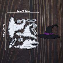 Witch Hat Metal Cutting Dies Set, Wizard Hat Die Cuts For DIY Scrapbooking Card Making, Halloween Theme Embossing Stencil For Paper Craft Decoration - C-Silver - View 12