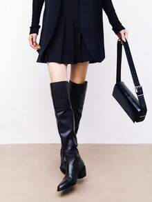 Women's Tall Over-The-Knee Boots, Thick Sole Suede High Shaft Boots For Autumn/Winter, Wide Calf - Black - View 6