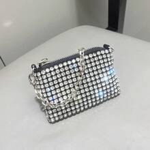 Dancing Engine Portamonete mini con strass scintillanti, borsa a mano con catena corta realizzata a mano - Argento - Visualizzare 6
