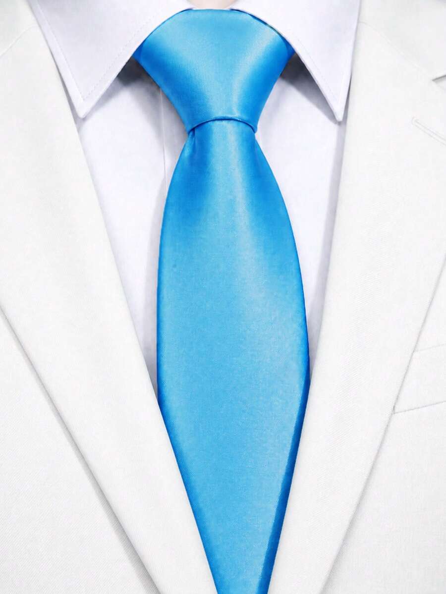 1件純色緞面男士領帶,商務與婚禮適用純色領帶(7cm) - 湖藍 - 查看 1