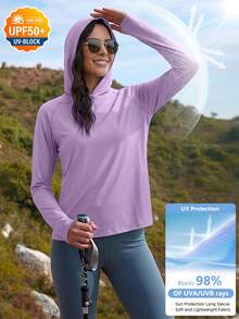 Women's UPF 50+ UV Protection Hooded Long Sleeve Shirt With Thumbholes, Performance For Outdoor Sports, Running, Workout, Hiking, Fishing Spring Fall - Purple - View 1