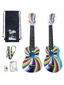 21-Inch Glossy Acoustic Ukulele For Beginners, Adult Kit With Full Accessories (Includes 1 Strap, 1 Spare String Set, 1 Colorful Neck Strap). Eucalyptus Series, Rainbow Color, Glossy Design. - Multicolor - View 10