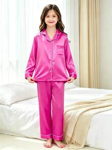 2pcs Tween Girl Watermelon Red Long Sleeve & Long Pants Pajama Set - Multicolor - View 6