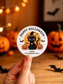 Custom Halloween Stickers, Black Cats, Pumpkins, Ghosts, Castles, Name Stickers, Treat Bag Stickers For Sweets, Spooky Party Favour Labels, Packaging Decorations - Multicolor - View 4
