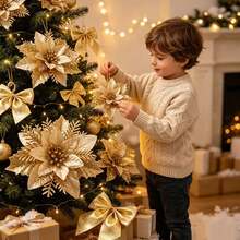 10/5/2pcs Pita Bunga Natal Berkilau dengan Busur Natal dan Tali Terpilin, Busur Natal Bunga Natal Emas yang Sudah Dibentuk, Dekorasi Karangan Bunga Natal, Cocok untuk Pohon Natal, Karangan Bunga, Dekorasi Pembungkus Kado (Emas) - MultiWarna - View 3