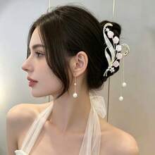 1件大花朵高級髮夾，特大號抓髮夾，適合厚髮，女性髮飾髮夾 - 粉色玫瑰髮夾 - 查看 3