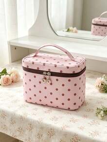 Cute Polka Dot Travel Makeup Bag With Makeup Brush Compartment,Large Capacity Cosmetic Organizer Case With Handle, Waterproof Toiletry Storage Pouch - Multicolor - View 8