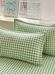 1/2pcs Soft Fluffy Fleece Pillowcases, Pink And White Plaid Pattern, Warm Plush Bed Pillowcases, Without Pillow Insert - Green - View 6