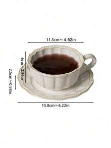 1pc Palace Style High-End Creative French Vintage Embossed Pearl Ceramic Coffee Cup And Saucer, Luxury Latte Art Cup, Afternoon Tea Cup And Saucer, Home Water Cup - White - View 3