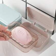 1pc Color-Matched Patchwork Double-Layer Flip-Top Soap Box, Minimalist Travel Soap Box With Lid, Creative Soap Tray With Drainage System Transparent Storage Box, Suitable For Bathroom And Travel, No Drilling Required (Box Included) - A - View 9