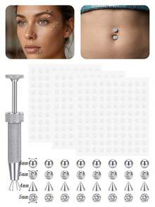 TOKRING Fake Belly Piercing Cubic Zirconia Fake Belly Button Rings,Stick On Navel Ring Studs Non Piercing Fake Piercing Jewelry Silver Sticky Balls No Pierced - Silver - View 2