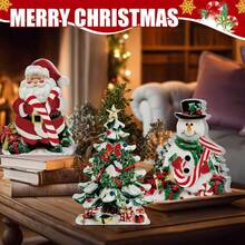 Vintage Christmas Desktop Decor 3 Pieces Set, Santa Claus Snowman Christmas Tree Wooden Table Signs, Holiday Tiered Tray Decoration - 1PC - View 5