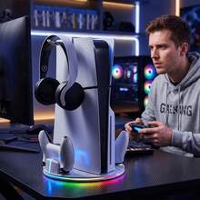 Vertical Dock For P/S/5/Slim/PRO Consoles, With Colorful Lighting And Two Game Controller Charging Ports - View 5
