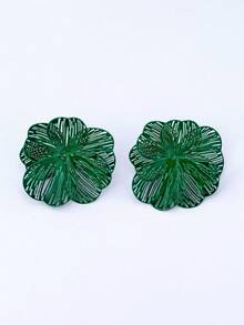 1 Pair High-End Heavy Metal Gold Brushed Flower Pendant Earrings, Suitable For Women's Daily And Party Wear - Green - View 5