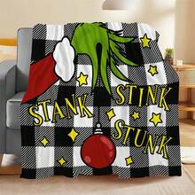 The Grinch Soft & Comfortable 1pc All-Over Print Modern Flannel Christmas Nap Blanket - Christmas Tree - Polyester Nap Blanket - Digital Print Craft, Suitable For Sofa, Bed, Travel, Office Home Decor - Multicolor - View 4