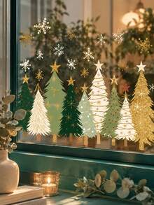 Christmas Window Stickers Decals White Green Gold Christmas Tree Snowflake Reusable Anti-Collision Window Decoration Winter Home Glass Mirror Decoration Room Decor Christmas Decor Christmas Home Decor - Multicolor - View 5