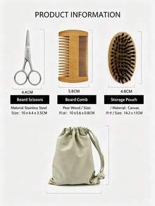 Men's Beard Grooming Kit With Beard Comb, Boar Bristle Care Brush, Beauty Scissors And Travel Storage Bag - Beard Comb + brush - View 8