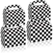 12pcs Black & White Checkered Gift Boxes, Racing Theme Party Snack Boxes, Party Favor Boxes, DIY Gift Bags, Triangle Snack Boxes With Handles, Suitable For Birthday Party Decor, Halloween, Christmas Decor, Racing Flag Birthday, Baby Shower And Kids Party Decor - A - View 1