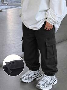 1pc Toddler Casual Solid Color Elastic Waist Pants, Suitable For Outdoor Wear In Spring And Autumn - Black - View 10