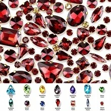 250pcs/Pack, Assorted Shapes, Multi-Color Rhinestones, Colorful Hand-Sewn Crystals, Gold Claw, Clothing, Apparel, Shoes, Hats, Bags DIY Materials, Accessories - Assorted Shapes Gold Claw 250pcs - View 20