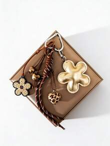 Cute PU Flower Bag Charm Keychain, Boho Braided Rope Tassel With Balloon Dog & Heart Pendant, Car Keychain, Aesthetic Bag Decoration, Gift For Women - Multicolor - View 2