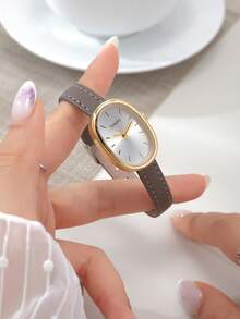 1件女款復古橢圓石英手錶，輕奢通勤百搭女錶 - 灰色 - 查看 3
