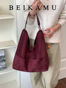 Fashionable Burgundy Mother-Daughter Bag, Suede Versatile Large Capacity Shoulder Bag, Multi-Pocket Bag, Suitable For College, Commuting, Shopping, Street Shopping, Daily Use. - Burgundy - View 4
