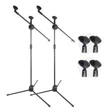 Microphone Stand With 2 Mic Clips, Boom Arm Tripod Base, Height Adjustable 360 Degree Rotating For Live Streaming Singing Recording - Black - View 1