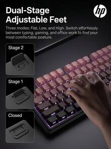 HP Keyboard Mekanik Tri-Mode Nirkabel K160 (105 Tombol) / Kombo Keyboard dan Mouse: Efek pencahayaan RGB gradien tercetak di samping, tampilan digital cerdas, penyangga dua tahap, pengoperasian senyap, cocok untuk kantor dan bermain game. - View 8