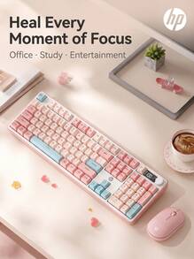 HP Keyboard Mekanik Tri-Mode Nirkabel K160 (105 Tombol) / Kombo Keyboard dan Mouse: Efek pencahayaan RGB gradien tercetak di samping, tampilan digital cerdas, penyangga dua tahap, pengoperasian senyap, cocok untuk kantor dan bermain game. - View 15