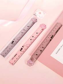 1PC/2PCS Cute Cat Claw Straight Ruler, 15cm Transparent Drawing Ruler, High-Value Plastic Ruler, Student Stationery Supplies, Cartoon Creative Drawing Bookmark, Pink And Gray Handbook Ruler, Drawing Measurer, Suitable For School Office, Prize Gift - D-Multicolor - View 8