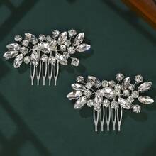 2Pcs Shiny Elegant Party Iron Hair Combs Bridal Wedding Hair Accessories All Season Wedding Hair Products - Silver - View 3