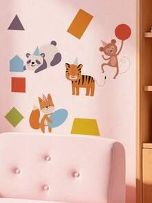 Cartoon Early Education Cognitive Wall Stickers 1-10 Numbers, Geometric Shapes, Party Animals, Math Arithmetic, DIY Peel And Stick Vinyl Decals For Kindergarten Children's Room Wall And Floor Decoration - Multicolor - View 6