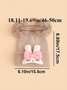 2pcs Baby Autumn/Winter Gift Set, Cute Squinting Rabbit Double Pom Pom Knitted Beanie & Matching Color Scarf Set, Suitable For Baby Girls Daily Wear And Warmth In Autumn/Winter - Multicolor - View 3