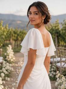 1pc White Chiffon Petal Sleeve 2pcs Elastic Bridal Decorative Arm Warmers - Multicolor - View 3