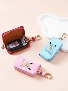 2D Crystal Cow Print Niche Key Pouch, Polka Dot Leather Car Key Protective Cover, Lightweight Anti-Scratch Keeps Keys Like New, Suitable For Daily Commute And Self-Driving Trips, Designed For Car Owners Who Value Personalized And Protection, Also A Great Gift For Holidays And Birthdays, A Thoughtful Little Gift For Yourself Or Friends And Family, Brighten Up Key Storage Details, Add Unique Style To Daily Travel - Multicolor - View 3