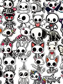 50Pcs Cute Animal Skeleton Decorative Stickers, Unicorn Cat Rabbit Skull Waterproof Stickers For Laptop, Water Bottle, Journal, Scrapbook - Multicolor - View 2