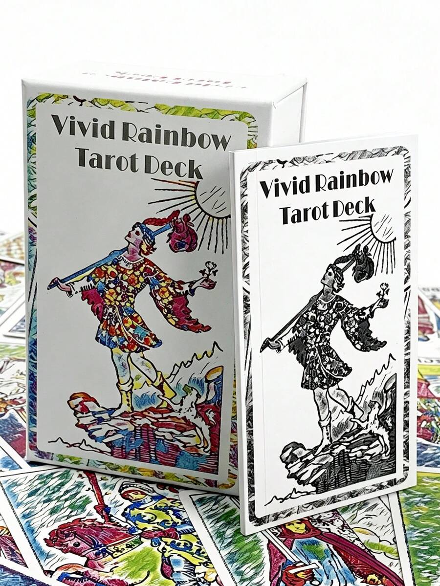 1 BoxVivid Rainbow Tarot Deck,78-Card Gift Box Set,Attached Guide,Vintage Illustration Style Divination Set,Suitable For Gifting, Daily Use