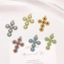 5/10pcs Alloy Cross Pendant With Rhinestones, Turquoise And Pearl, Exquisite Charm For Handmade DIY Jewelry Making, Necklace, Bracelet, Earrings, Bag Chain, Keychain, Key Chain, Versatile For Daily Wear - Multicolor - View 1