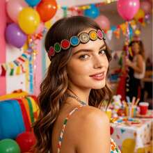 Bohemian Colorful Round Disc Embroidered Headband For Outdoor Travel Photography African Style - Multicolor - View 3