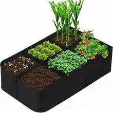 6-Grid Fabric Raised Garden Bed, Large Compartment Non-Woven Fabric Planting Bag, Rectangular Breathable Vegetable Herb Flower Planting Bed, Suitable For Backyard Patio Gardening - B - View 5