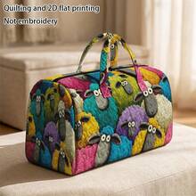 RIDESAY Quilted Travel Tote Bag, 1pc, With Colorful Cartoon Sheep Print - Large Capacity Quilted Polyester Material, Suitable For Weekend Short Trips, Outdoor Hiking, Shopping, Luggage Bag, Rectangular Portable Bag - Multicolor - View 4