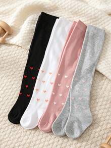 4/1pc/Pack Baby Girls Heart Jacquard Tights, Spring/Autumn Large PP Crotch Infant Leggings, Multi-Color Versatile Toddler Tights - Multicolor - View 12