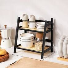 1pc Multifunctional Bamboo Desktop Organizer Rack, Water Cup Tea Set Storage Rack, Cosmetic Display Storage Rack, Perfume Storage Rack, Kitchen Utensils Storage Rack, Closet Storage Rack, Wedding Festival Supplies Storage, Organizer Storage, Bathroom Kitchen Storage Supplies, Suitable For Living Room Bedroom Home Decor - Black - View 5