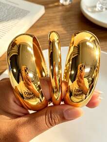 7pcs/4pcs/3pcs Bohemian Style Minimalist Elegant Women's Smooth Round Metal Bangle Set, Suitable For Vacation, Wedding, Party, Daily Wear, Stackable, Perfect Gift Choice - Gold - View 10