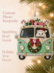 Personalized Custom Photo Christmas Ornament, DIY Cute Cat Sparkling Pearl Design Xmas Tree Hanging Decoration, Customized Picture Holiday Keepsake Gift For Family Christmas Decor - Multicolor - View 5