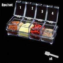 8pcs Acrylic Spice Jars Set With Lids And Spoons - Transparent Seasoning Containers, Lead-Free Plastic, Kitchen Cooking Storage Canisters For Salt, Sugar, Spices, Etc. - Clear - View 9