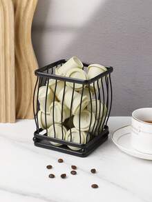 1pc Black Iron Draining Storage Rack, 6 Styles Available (Round/Square/Diamond), Kitchen Chopstick Holder Makeup Brush Bucket, Household Drill-Free Multi-Function Desktop Organizer Basket, Kitchen Utensils / Makeup Tools Universal Draining Storage Cylinder, Square Storage Box With Non-Slip Feet - View 5