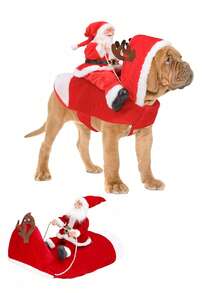 Santa Claus Riding Dog Costume, Polyester Christmas Pet Outfit, Cartoon Theme, Suitable For Medium And Large Dogs, Adjustable Holiday Dog Role Play Costume, Comfortable Acrylic Pet Clothing, Hand Washable, Plaid Holiday Theme (Red, Size S To 3XL) - Red - View 16